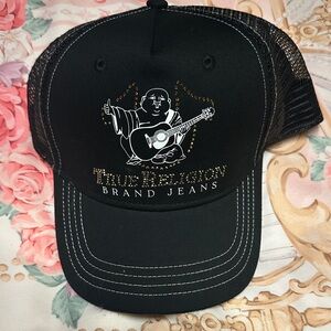 True Religion Black and Gold Graphic Trucker Hat